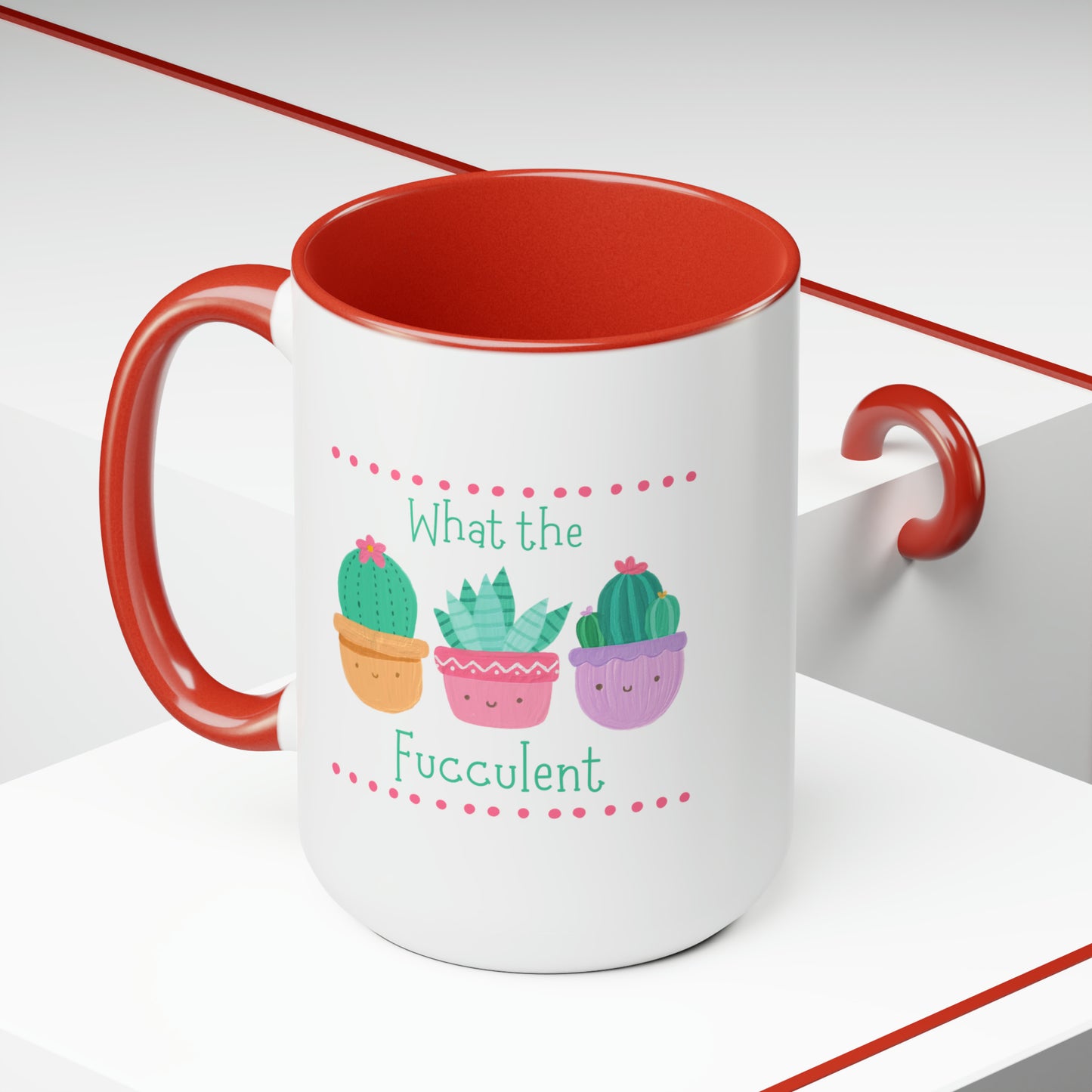 "What the fucculent" Two-Tone Coffee Mugs, 15oz