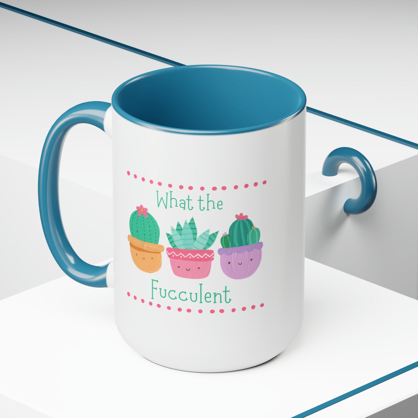"What the fucculent" Two-Tone Coffee Mugs, 15oz