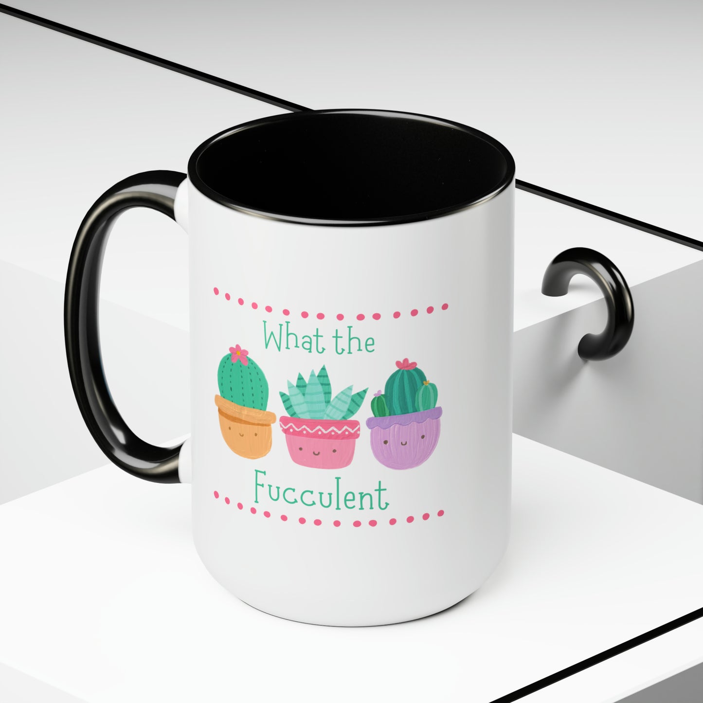 "What the fucculent" Two-Tone Coffee Mugs, 15oz