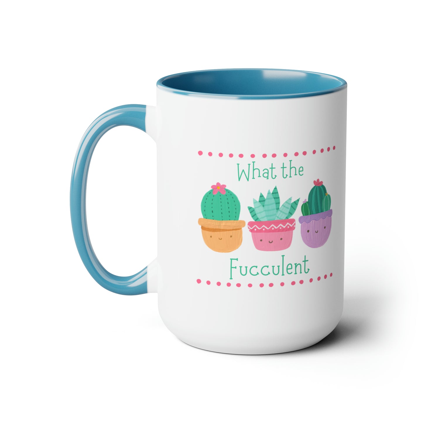 "What the fucculent" Two-Tone Coffee Mugs, 15oz