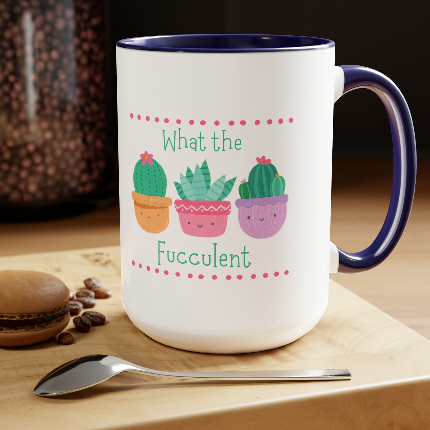 "What the fucculent" Two-Tone Coffee Mugs, 15oz