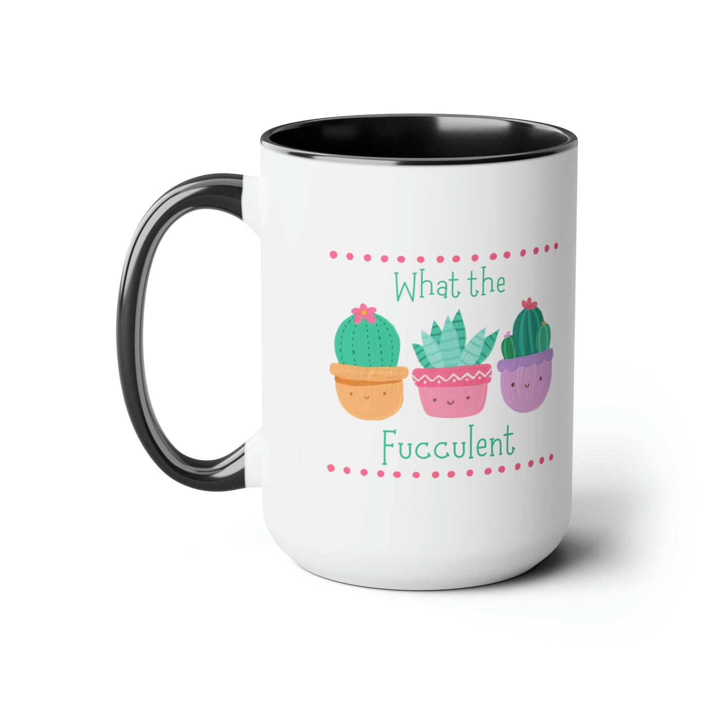 "What the fucculent" Two-Tone Coffee Mugs, 15oz