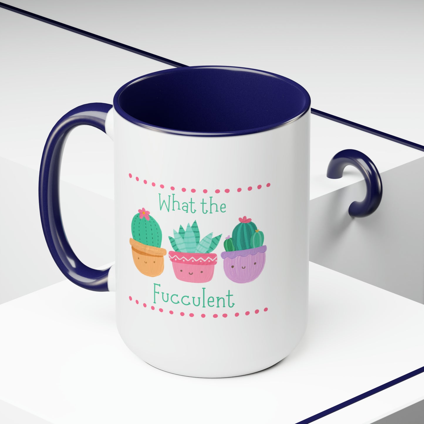 "What the fucculent" Two-Tone Coffee Mugs, 15oz