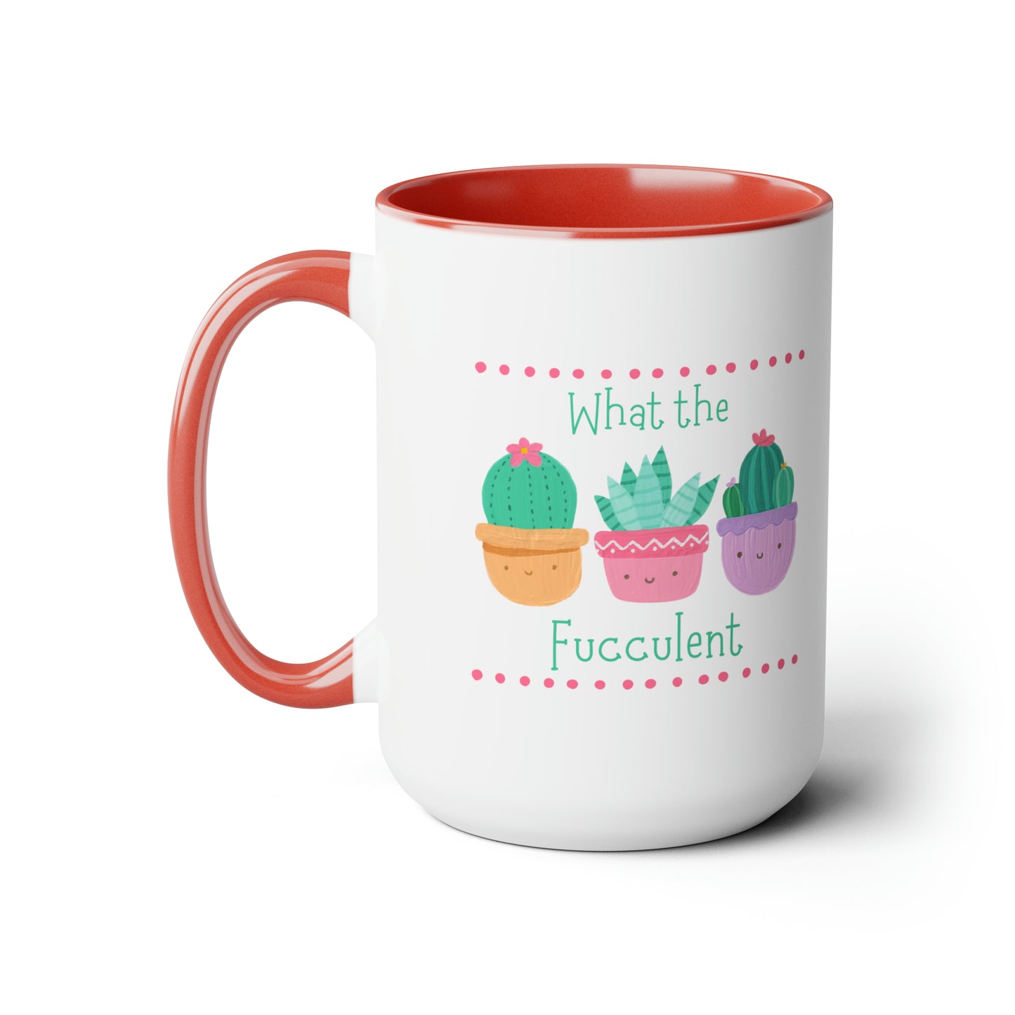 "What the fucculent" Two-Tone Coffee Mugs, 15oz