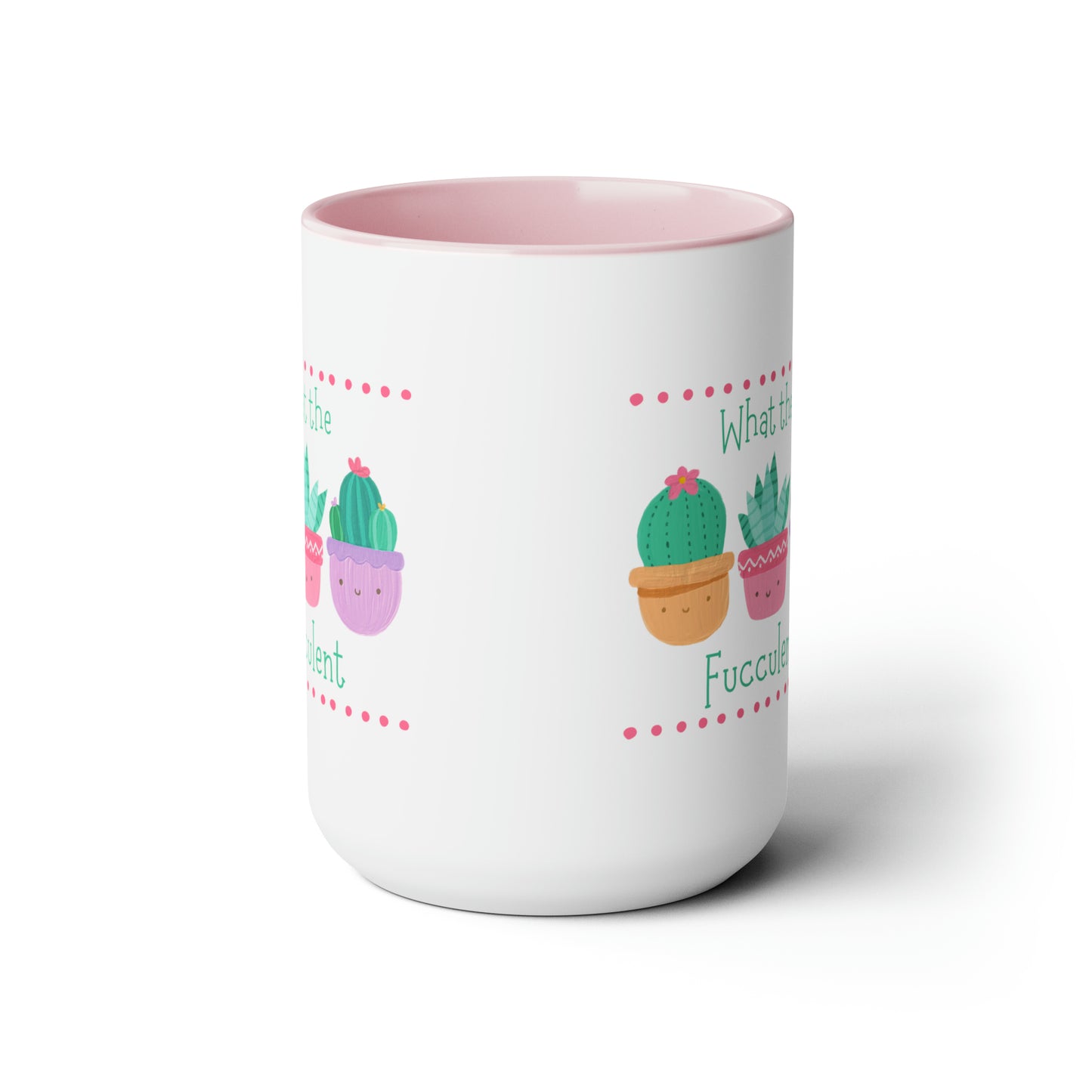 "What the fucculent" Two-Tone Coffee Mugs, 15oz