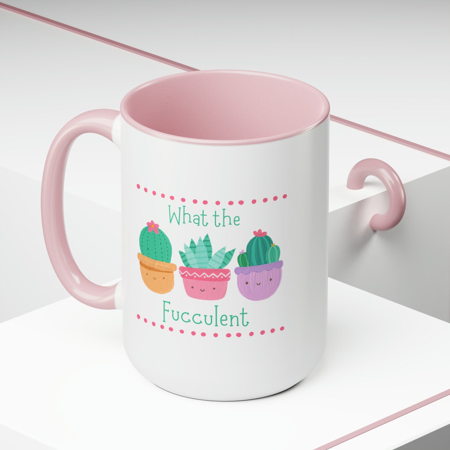 "What the fucculent" Two-Tone Coffee Mugs, 15oz