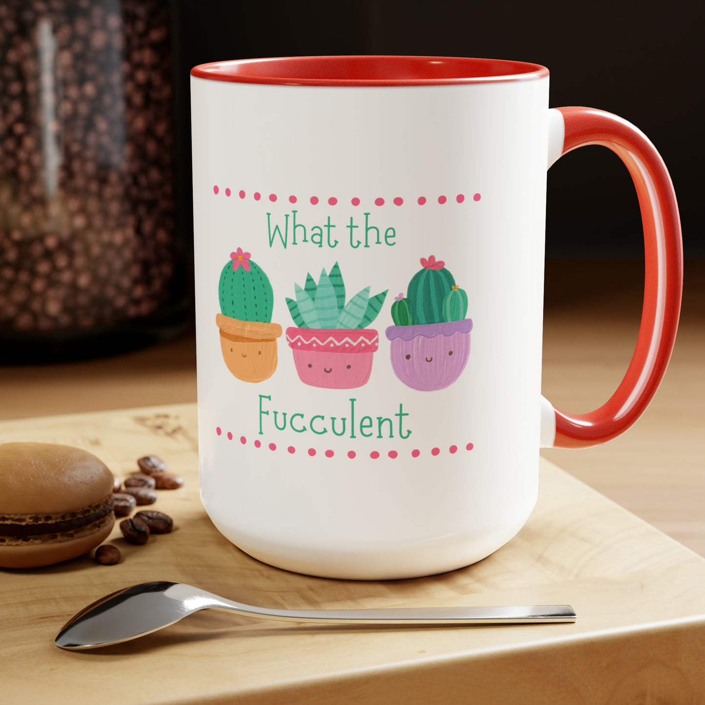 "What the fucculent" Two-Tone Coffee Mugs, 15oz