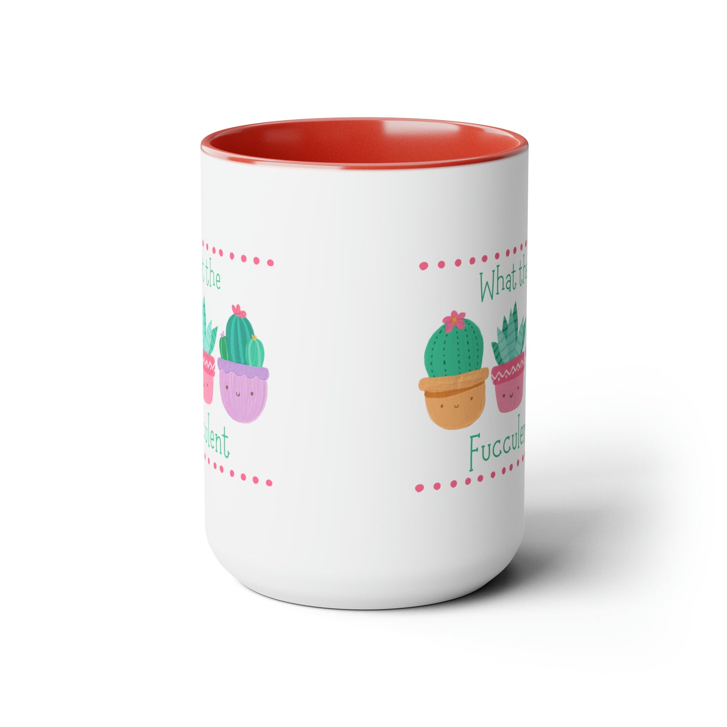 "What the fucculent" Two-Tone Coffee Mugs, 15oz