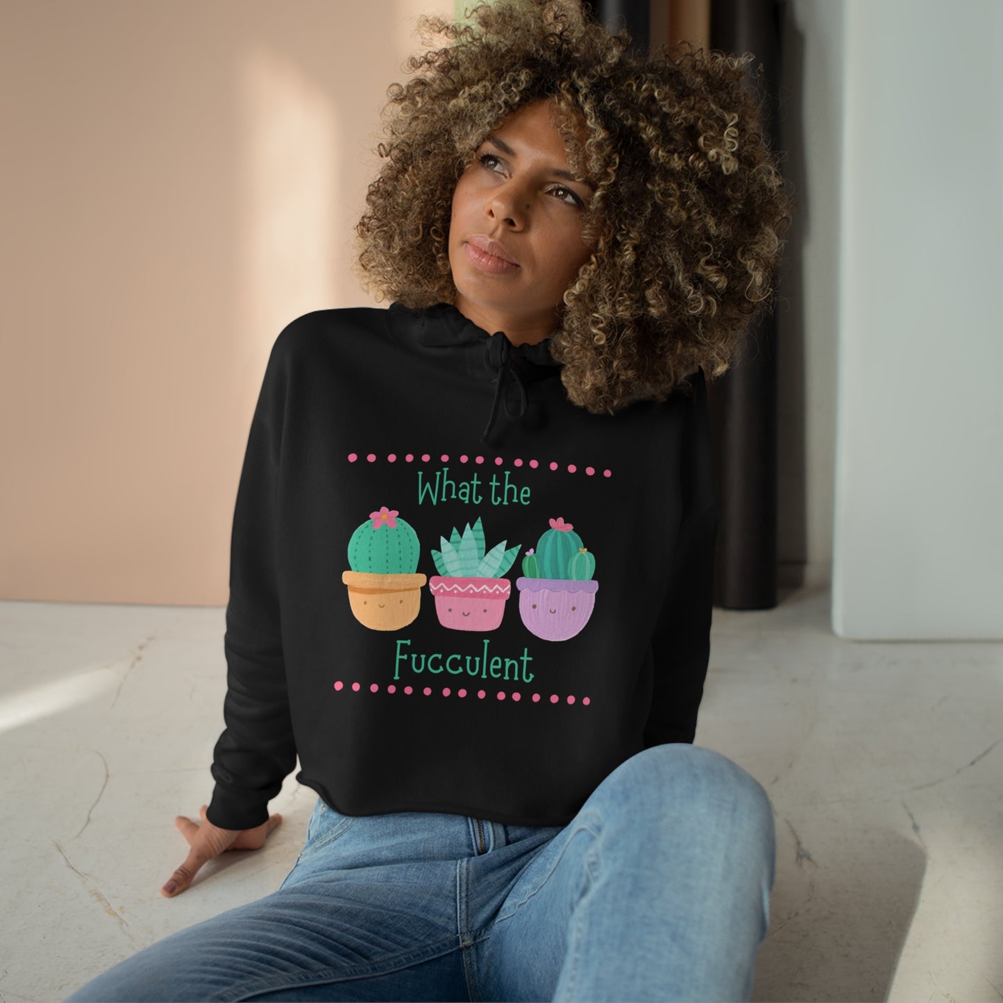 "What the fucculent" Crop Hoodie