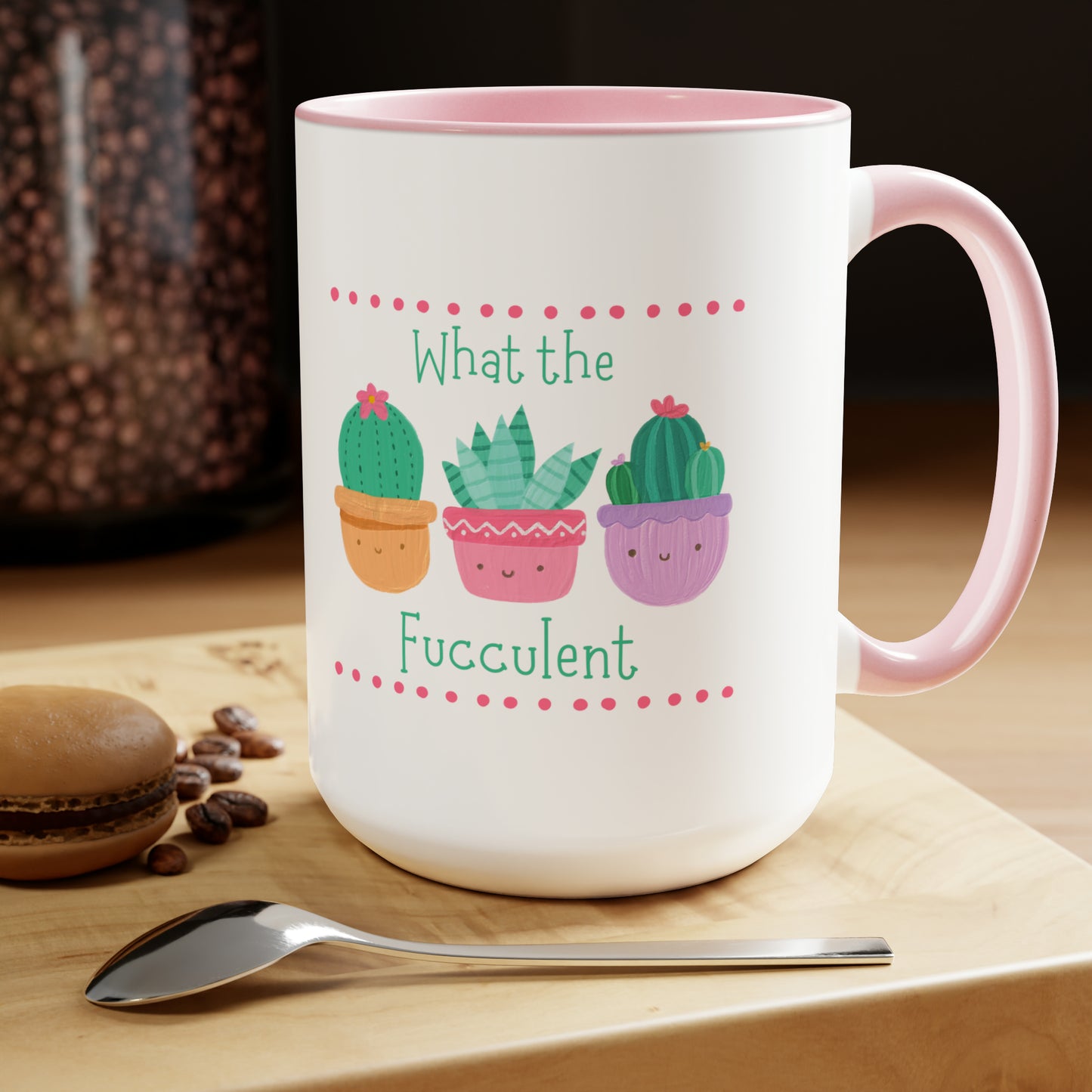 "What the fucculent" Two-Tone Coffee Mugs, 15oz