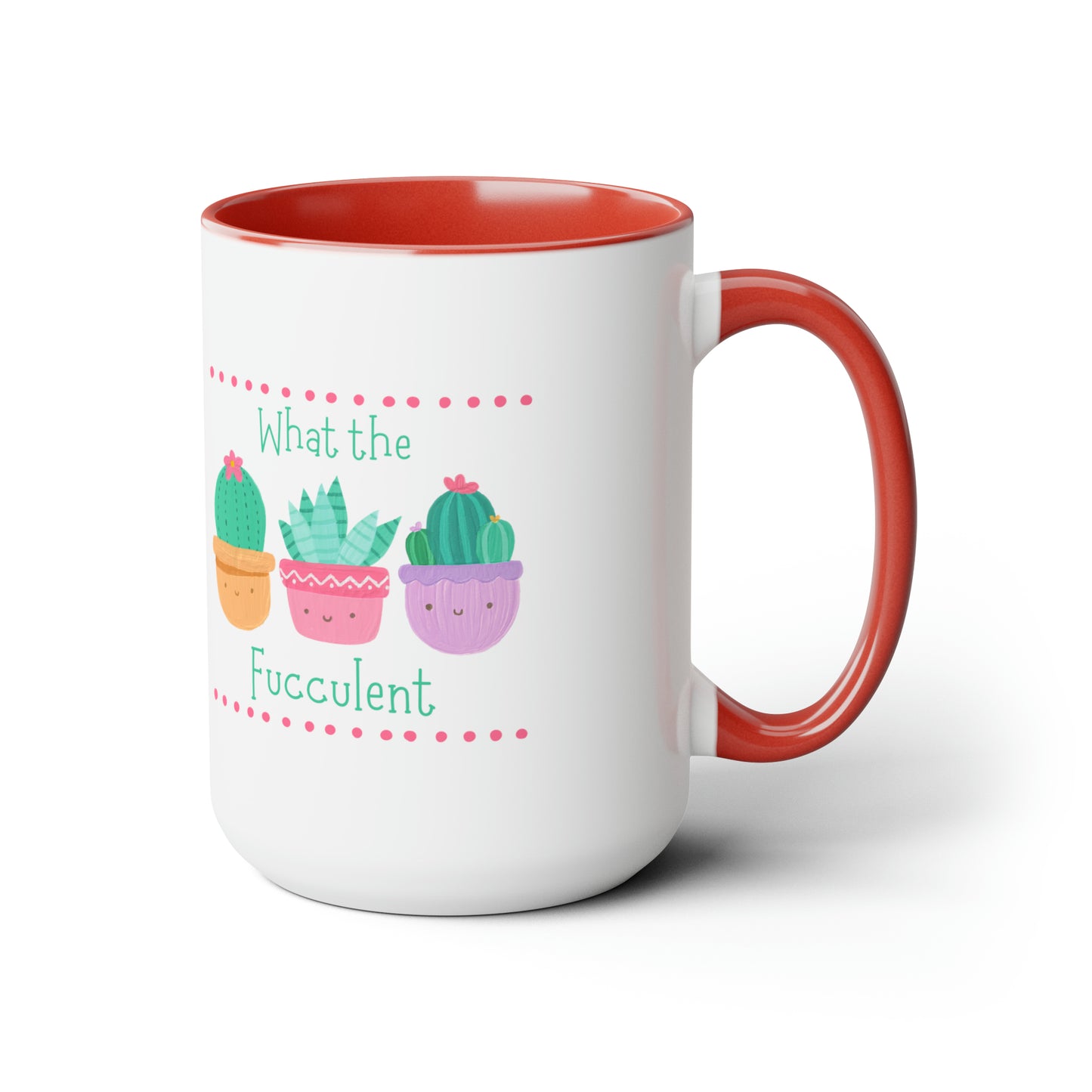 "What the fucculent" Two-Tone Coffee Mugs, 15oz