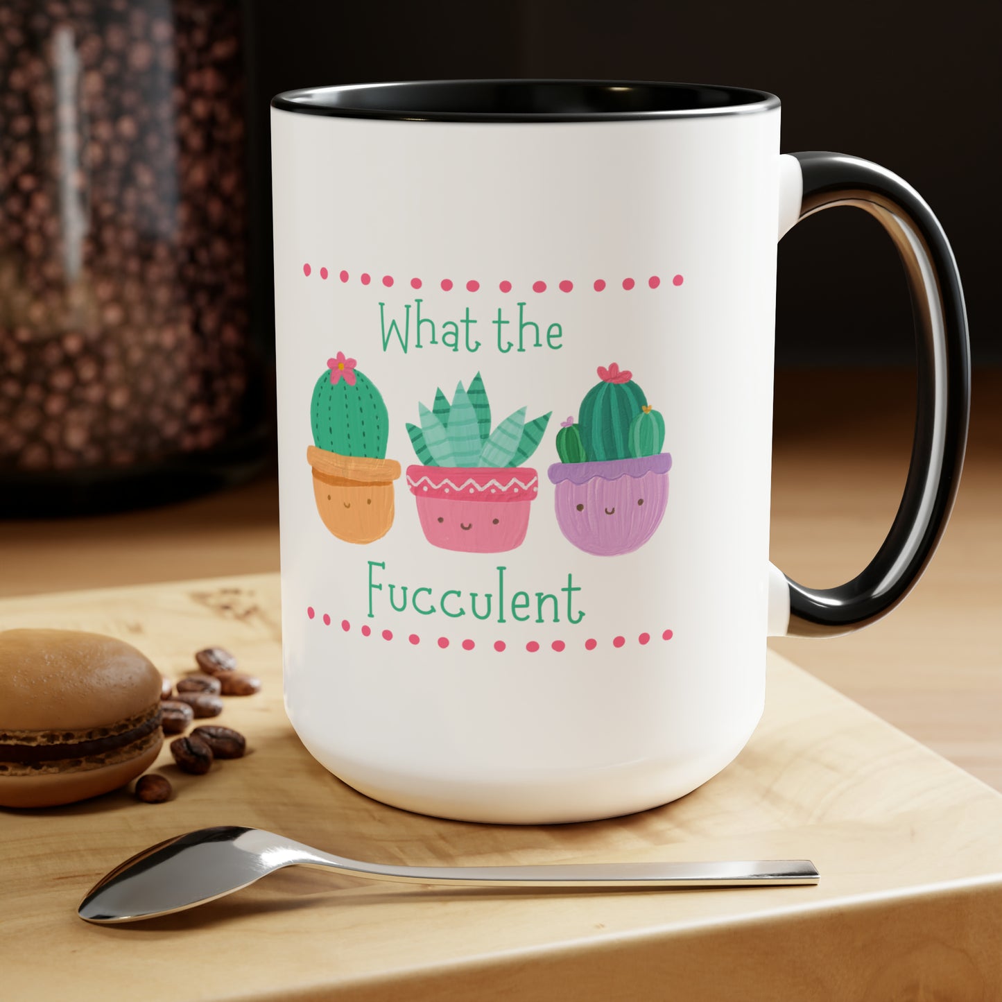 "What the fucculent" Two-Tone Coffee Mugs, 15oz
