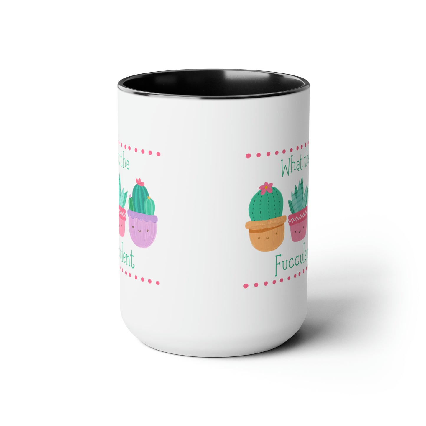 "What the fucculent" Two-Tone Coffee Mugs, 15oz