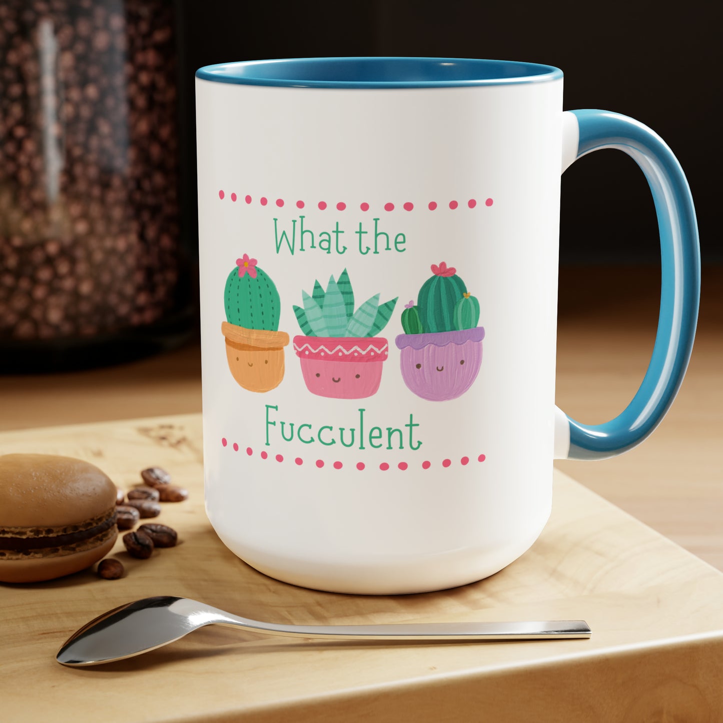 "What the fucculent" Two-Tone Coffee Mugs, 15oz